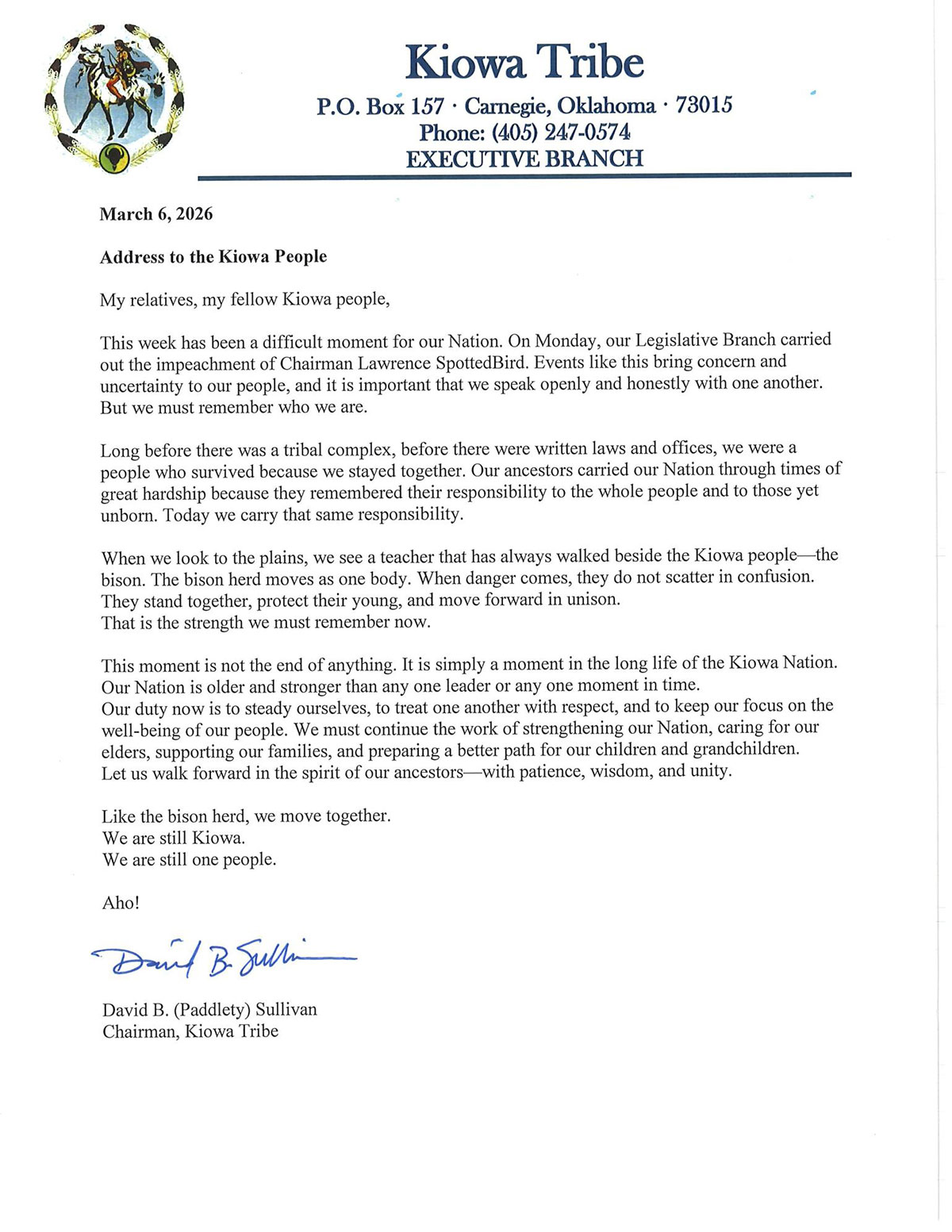 Address to the Kiowa People