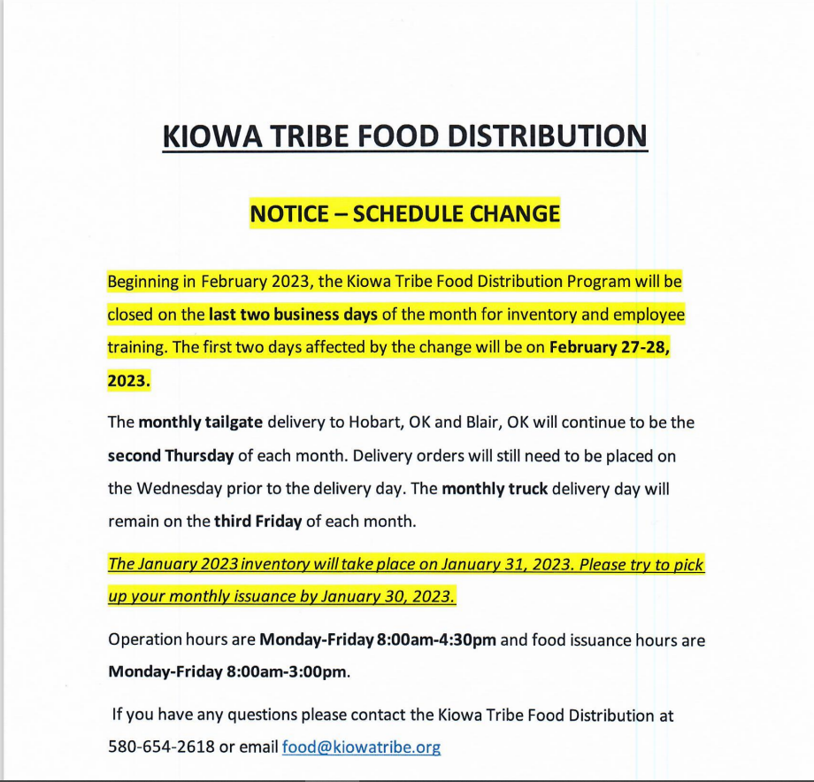 Food Distribution Schedule Change