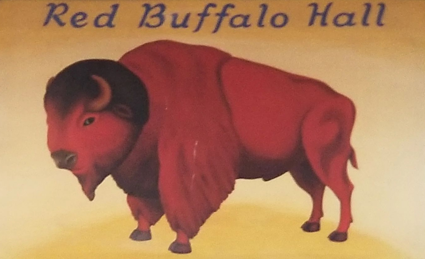Painting of a red buffalo