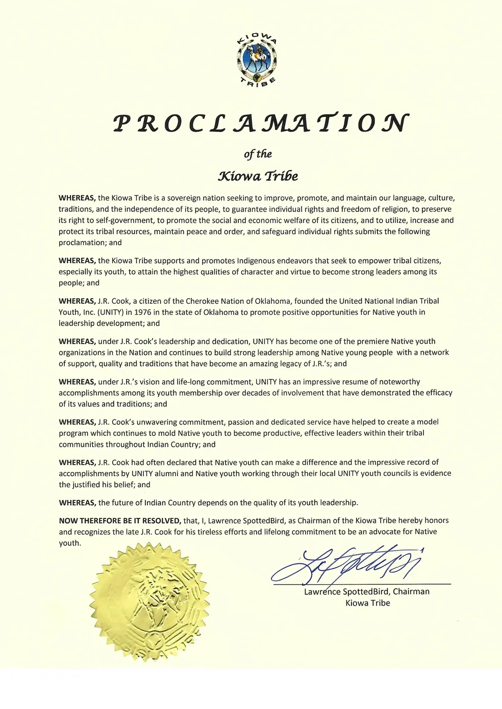 Proclamation of the Kiowa Tribe
